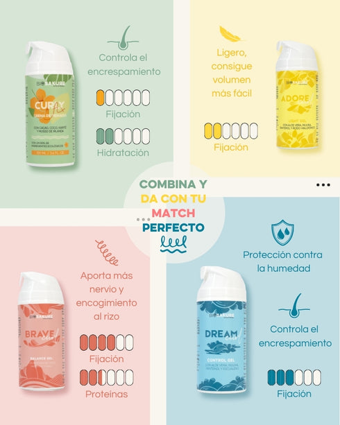 geles fijadores y crema de peinado para pelo rizado y ondulado